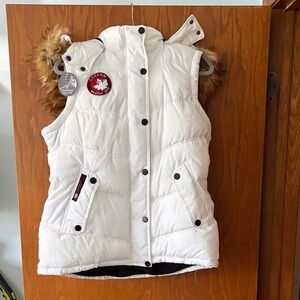 Canada weather gear White Vest with Fur Trim